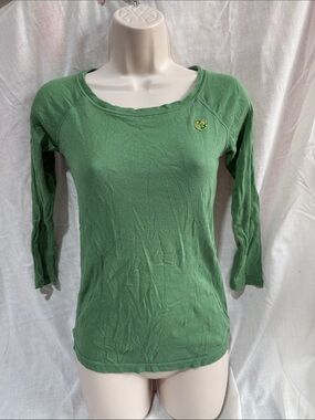 Y2K American Eagle Green Women's Scoop Neck Long Sleeve Top